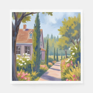Tuinwandeling Olie Schilderij Bloemend Pad Servet