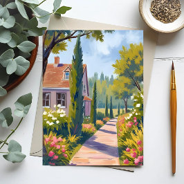 Tuinwandeling | Olie Schilderij Bloemenpad Briefkaart