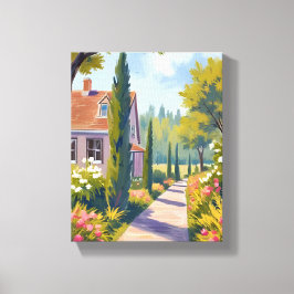 Tuinwandeling | Olie Schilderij Bloemenpad Canvas Afdruk