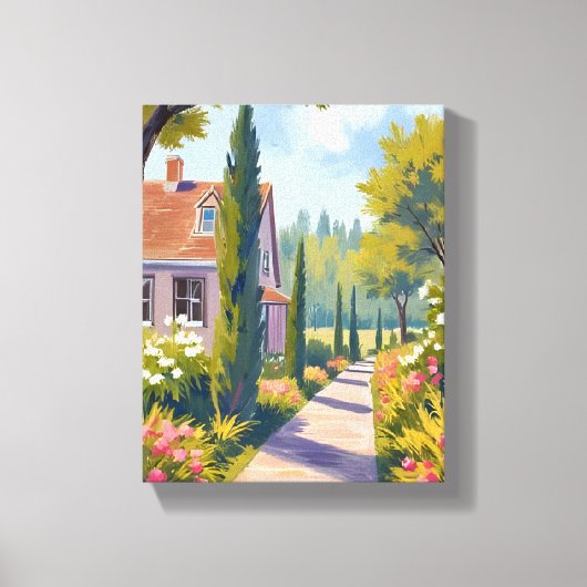 tuinwandeling | Olieverfschilderij Bloemenpad Canvas Afdruk (Voorkant)