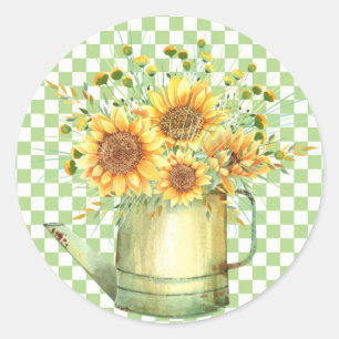Tuinwater kan zonnebloemen ronde sticker