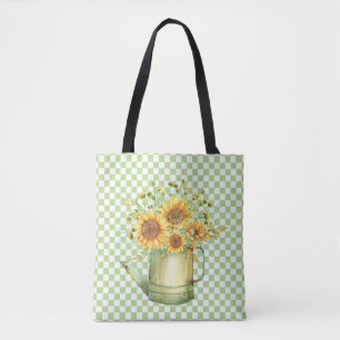 Tuinwater kan zonnebloemen tote bag