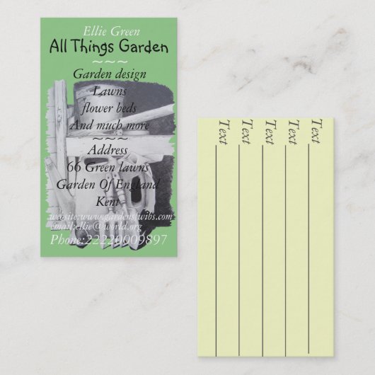 tuinwerktuigen voor het schilderen van tuinbouwwer visitekaartje (Voorkant / Achterkant)