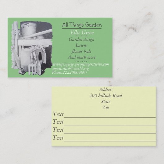 tuinwerktuigen voor het schilderen van tuinbouwwer visitekaartje (Voorkant / Achterkant)