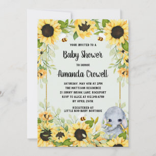 Tuinzonnebloemen Elefant Neutraal Baby shower Kaart