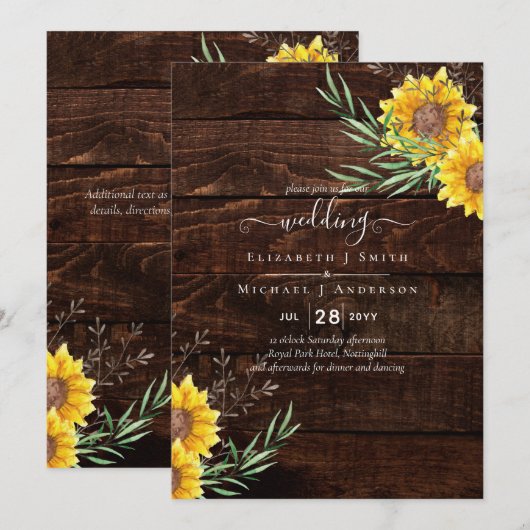 Tuinzonnebloemen Rustic Wood Wedding (Voorkant / Achterkant)