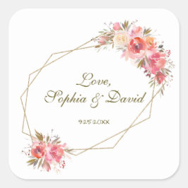 Tuiteer Bloem Goud Glitter Lijst Bruiloft Vierkante Sticker