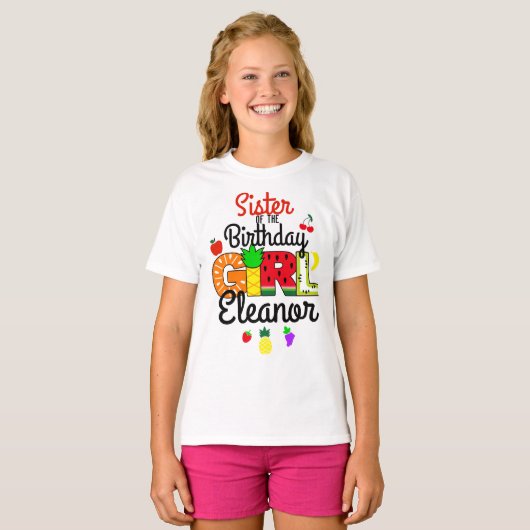 Tuitti Fruity Zuster van het meisje van de geboort T-shirt (Voorkant volledig)