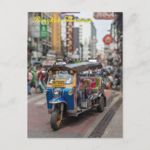 Tuk tuk op Yaowarat Road, Chinatown, Bangkok, Thai Briefkaart