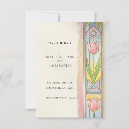 Tulip Art Nouveau Save The Date Kaart (Voorkant)