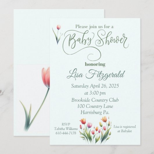 Tulip Baby shower Uitnodiging (Voorkant / Achterkant)