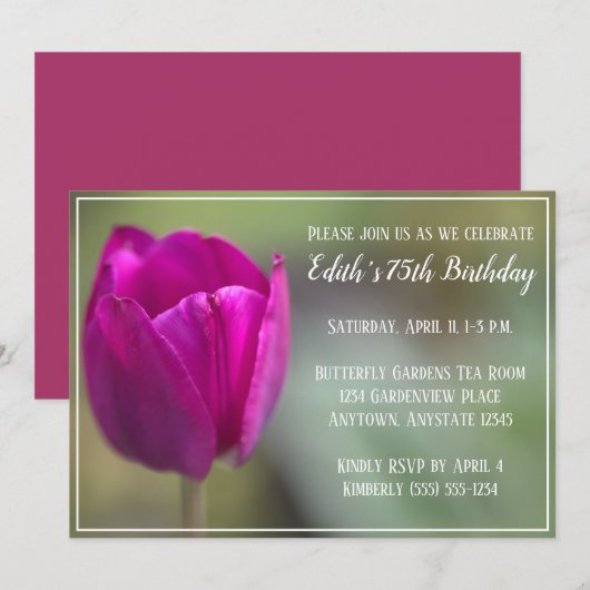 Tulip Birthday Party Invitation Kaart (Voorkant / Achterkant)