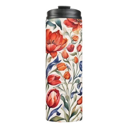 Tulip Bloomers WC Patroon Ontwerp Thermosbeker (Voorkant)