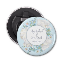 Tulip Blue Floral Wedding Button Flesopener
