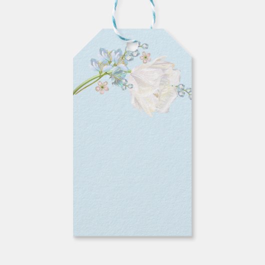 Tulip Blue Floral Wedding Cadeaulabel (Achterkant)