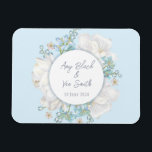 Tulip Blue Floral Wedding Magneet<br><div class="desc">Dit ontwerp is voorzien van een prachtige illustratie van tulpen in volledige bloei, omgeven door een delicaat groen en een zachte blauwe achtergrond. Of je nu een lenteverbruiloft plant, een tuinbruiloft, of gewoon van de schoonheid van tulpen houdt, dit ontwerp is zeker om je gasten te verheugen en te imponeren....</div>