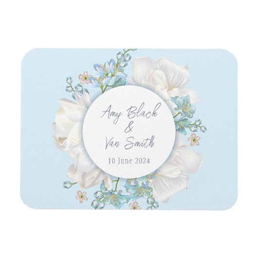 Tulip Blue Floral Wedding Magneet (Horizontaal)