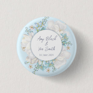 Tulip Blue Floral Wedding Ronde Button 3,2 Cm