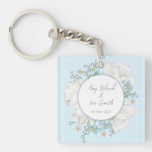Tulip Blue Floral Wedding Sleutelhanger (voorkant)