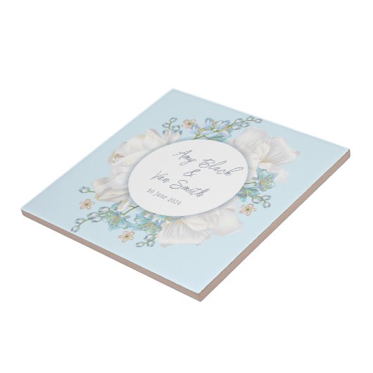 Tulip Blue Floral Wedding Tegeltje (Zijkant)