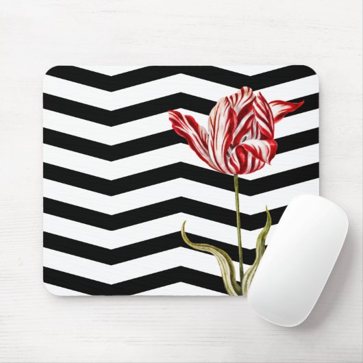 Tulip Botanische Chevron Stripe Patroon Muismat (Met muis)