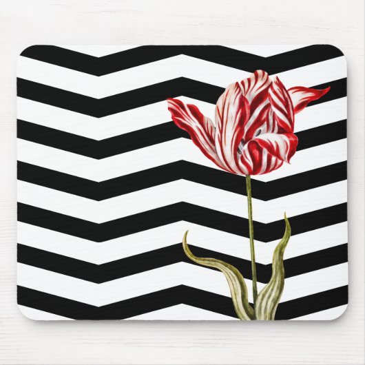 Tulip Botanische Chevron Stripe Patroon Muismat (Voorkant)
