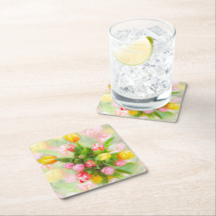 Tulip bouquet in  kijkhoek - bloemkunst kartonnen onderzetters