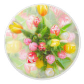 Tulip bouquet in kijkhoek - bloemkunst keramische knop (Voorkant)