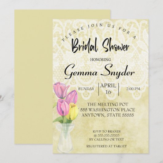 TULIP Bridal Shower-uitnodiging, Tulips-bruiloft Kaart (Voorkant / Achterkant)
