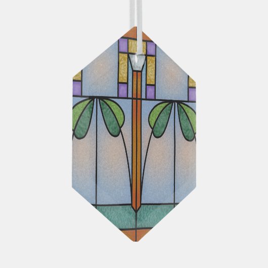 Tulip Craftsman Mission Glas in lood Ornament (Voorkant Rechts)