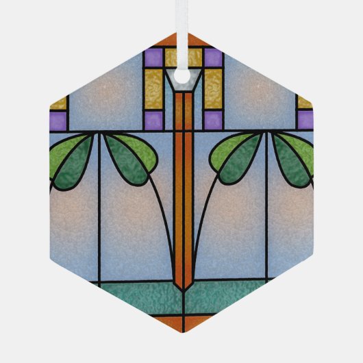 Tulip Craftsman Mission Glas in lood Ornament (Achterkant)