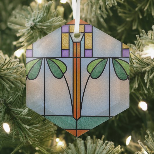 Tulip Craftsman Mission Glas in lood Ornament (Insitu)