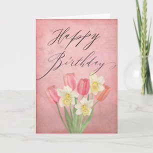 Tulip Daffodil Spring Flowers Happy Birthday Kaart