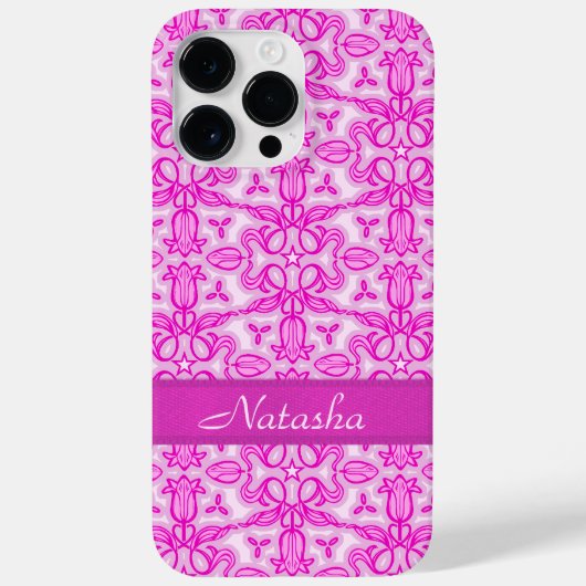 Tulip damask paarse roze name Case-Mate iPhone case (Achterkant)