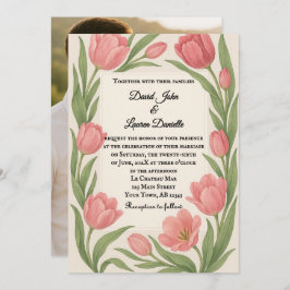 Tulip Ever After Photo Wedding Invitation Kaart