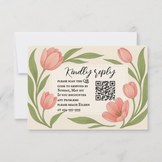 Tulip Ever After QR Code RSVP Kaart (Voorkant)