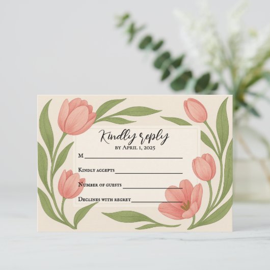Tulip Ever After RSVP kaart (Staand voorkant)