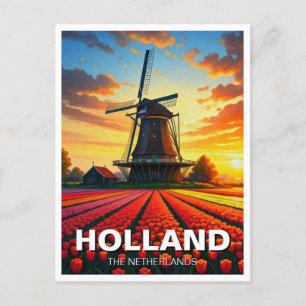 Tulip Fields Windmill Holland Sunset Briefkaart