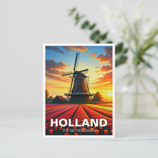 Tulip Fields Windmill Holland Sunset Briefkaart (Staand voorkant)