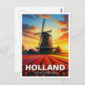 Tulip Fields Windmill Holland Sunset Briefkaart (Voorkant / Achterkant)