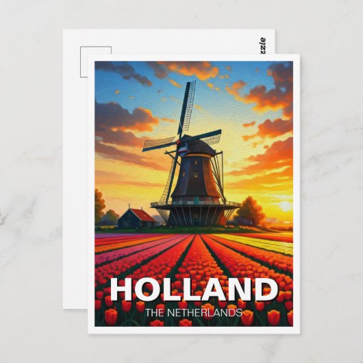 Tulip Fields Windmill Holland Sunset Briefkaart (Voorkant / Achterkant)