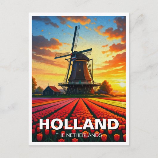 Tulip Fields Windmill Holland Sunset Briefkaart (Voorkant)