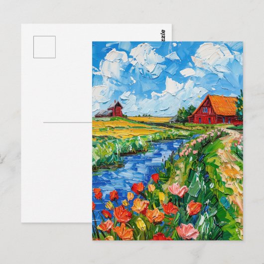 Tulip Fields with Barn and Stream Fantasy Painting Briefkaart (Voorkant / Achterkant)