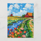 Tulip Fields with Barn and Stream Fantasy Painting Briefkaart (Voorkant)