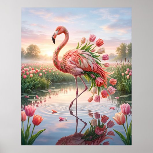 Tulip Flamingo Mirror Marsh Poster (Voorkant)