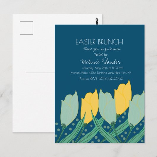 Tulip Floral Easter Dinner Brunch Family Blue Briefkaart (Voorkant / Achterkant)
