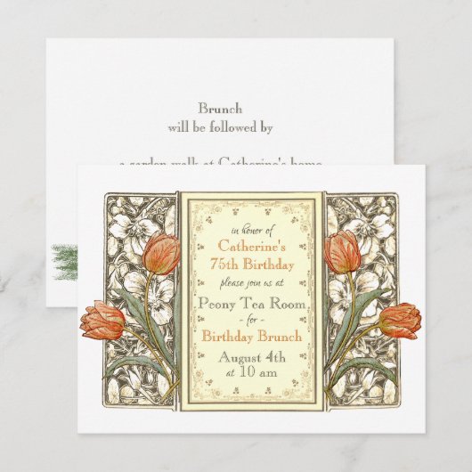  Tulip Floral Elegant Birthday Party Invita Kaart (Voorkant / Achterkant)