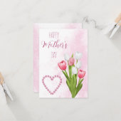 Tulip Flower Bouquet Happy Moederdag Kaart (Voorkant / Achterkant in situ)