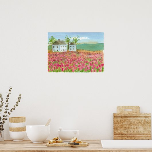 Tulip Flower Field Shaker House Pink Spring Flora Poster (Keuken)