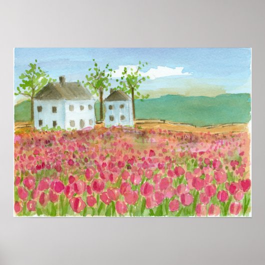 Tulip Flower Field Shaker House Pink Spring Flora Poster (Voorkant)